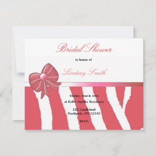 Coral Zebra Print Bridal Shower Invitation