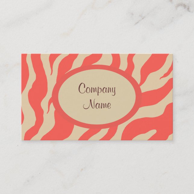 Coral Zebra Print Business Card (Front)