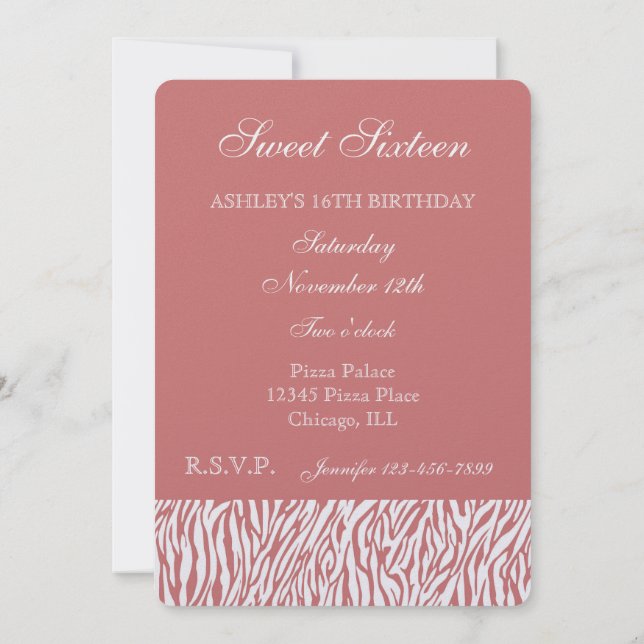 Coral Zebra Print Invitation (Back)