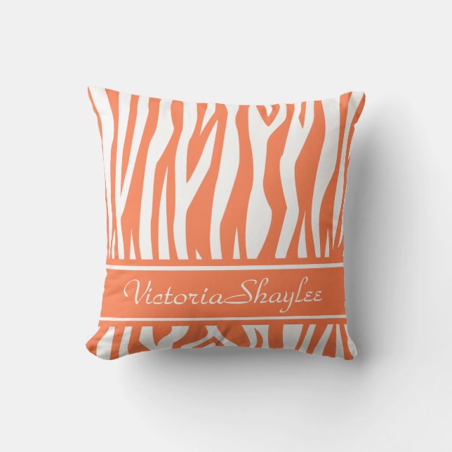 Coral Zebra Print with custom text Cushion (Front)