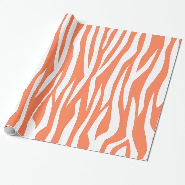 Coral Zebra Print Wrapping Paper (Unrolled)