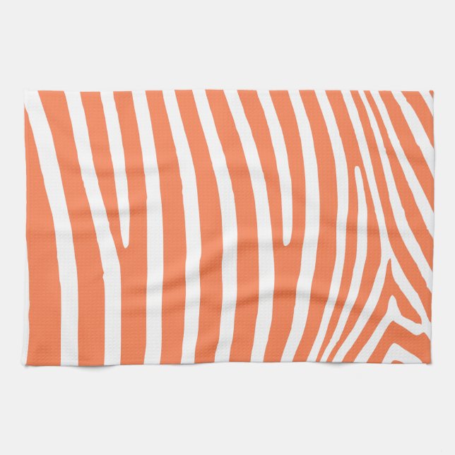 Coral Zebra Stripes Tea Towel (Horizontal)