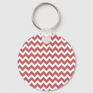 Coral Zigzag Chevron Stripes Key Ring