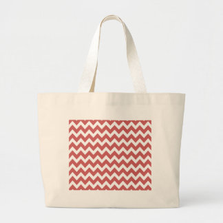 Coral Zigzag Chevron Stripes Large Tote Bag