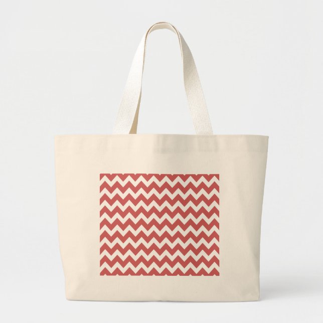Coral Zigzag Chevron Stripes Large Tote Bag (Front)