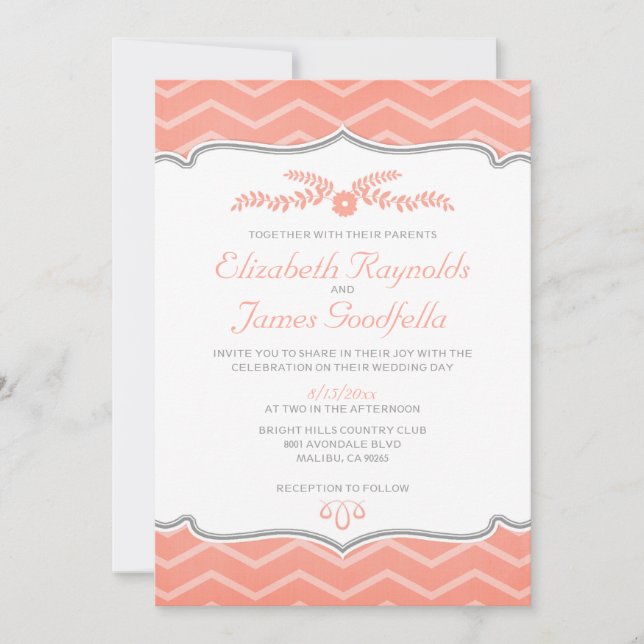 Coral Zigzag Wedding Invitations (Front)