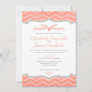 Coral Zigzag Wedding Invitations