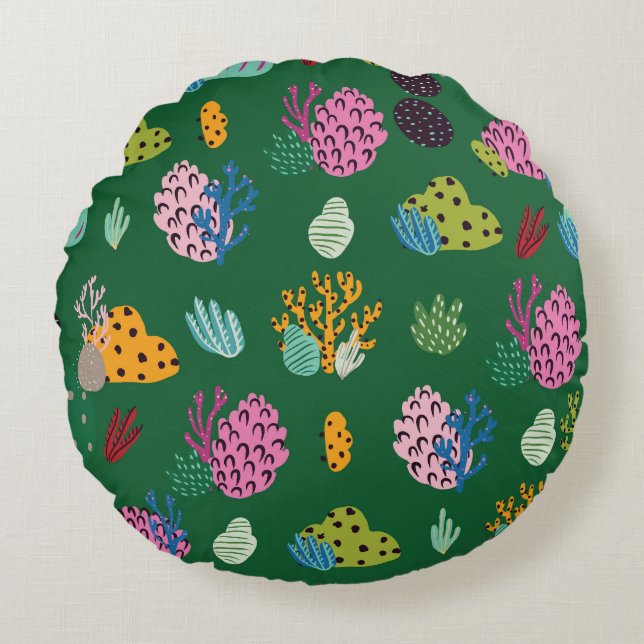 Corals & Sea Plants: Underwater Pattern Round Cushion (Front)