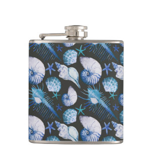 Corals With Shells Pattern Hip Flask
