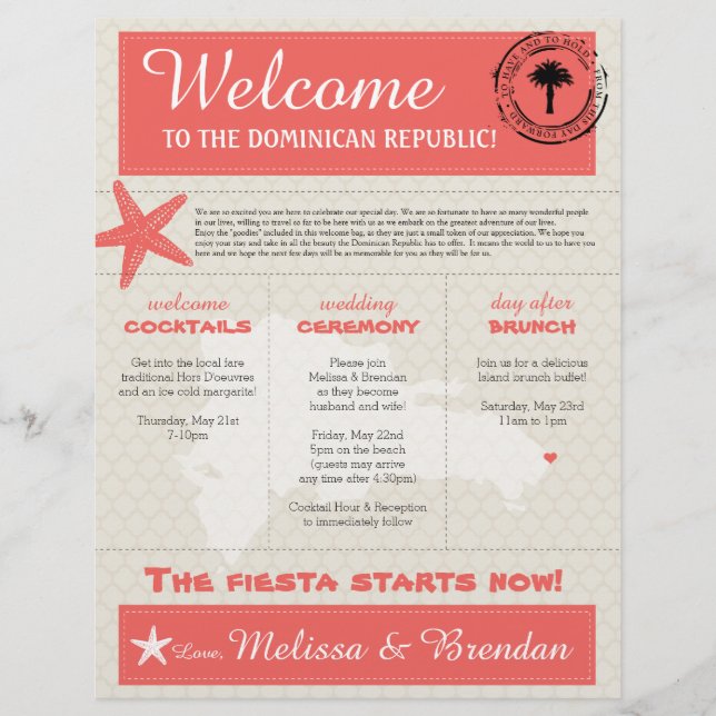 CoralWedding Welcome Letter for Dominican Republic (Front)