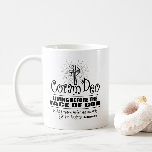 "Coram Deo" 11 oz Classic Mug (Black) (With Donut)