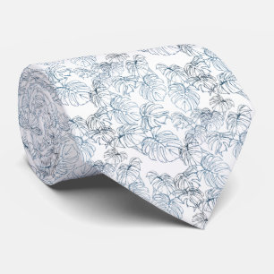Corbata blanco con hojas azules dispersas tie