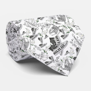 Corbata con instrumento musical y flores tie