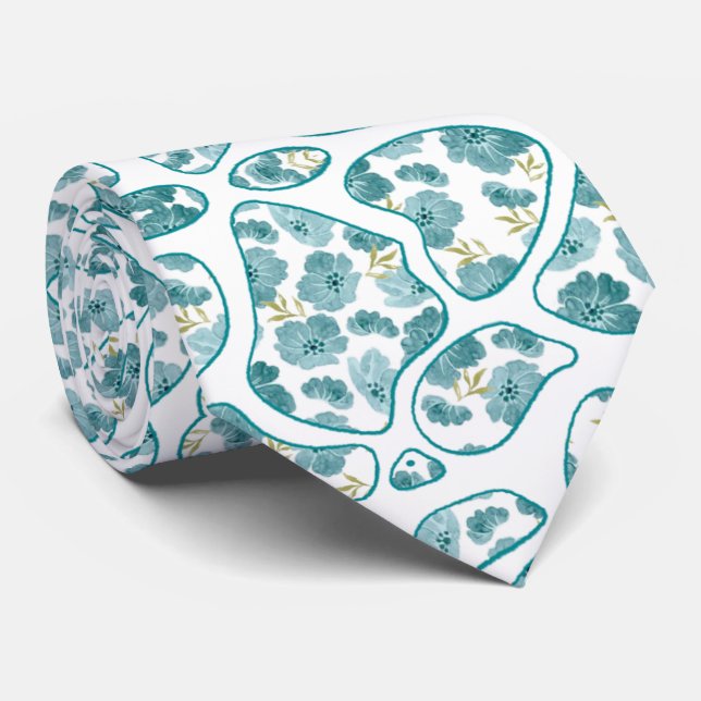 Corbata con manchas de flores turquesa tie (Rolled)
