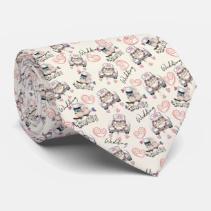 Corbata de boda con pájaros y corazones tie