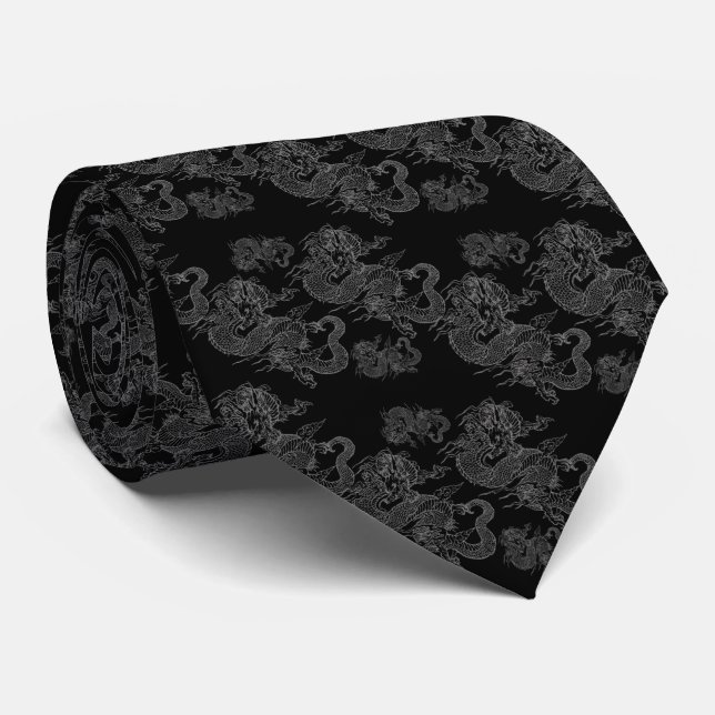 Corbata lujosa negra con dragón tie (Rolled)