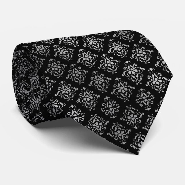 Corbata negra con gris tie (Rolled)