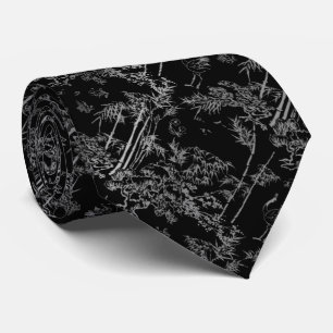 Corbata negra elegante con bambú gris tie