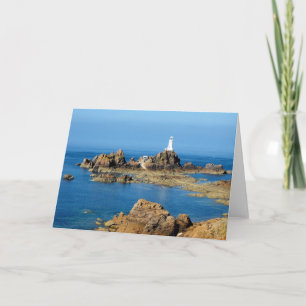 Corbiere lighthouse at low tide holiday card
