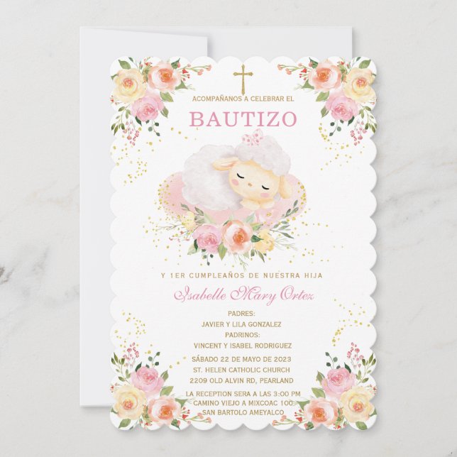 Cordero personalizado El Bautizo y Primer Añito  Invitation (Front)