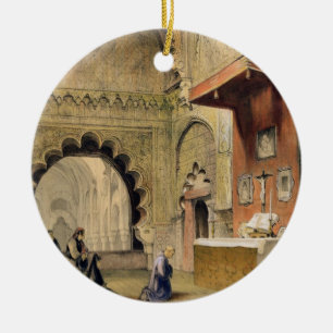 Cordoba: Monk praying at a Christian altar in the Ceramic Ornament