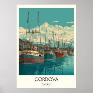 Cordova Alaska Harbour Town Vintage Travel Poster