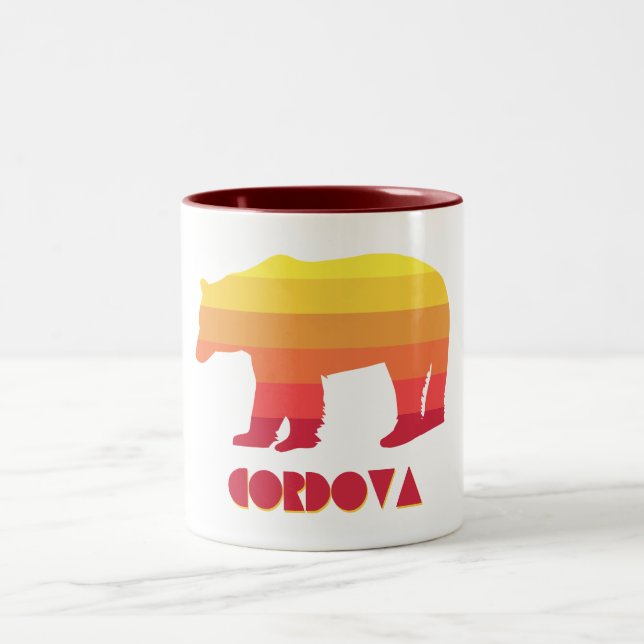 Cordova Alaska Rainbow Bear Two-Tone Coffee Mug (Center)