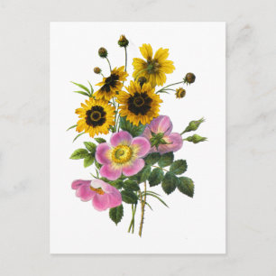 Coreopsis and Rose Hips Redoute Bouquet Postcard