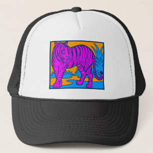 COREY TIGER 1980's RETRO JUNGLE TIGER PINK Trucker Hat