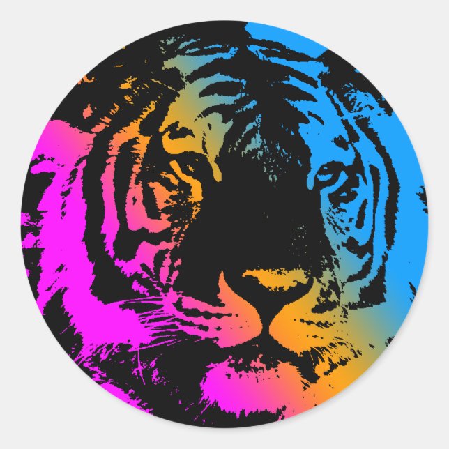 COREY TIGER 1980's RETRO TIGER FACE MULTI COLOURS Classic Round Sticker (Front)