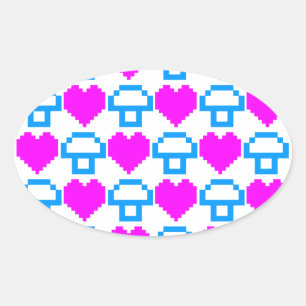 Corey Tiger 80s 8-bit Mushrooms Hearts Oval Sticker