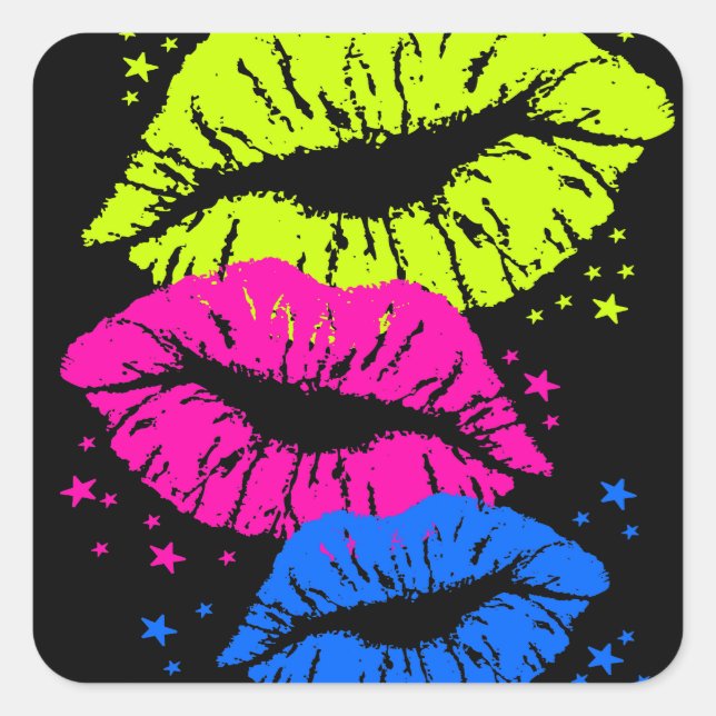 Corey Tiger 80s Lips & Stars Square Sticker (Front)