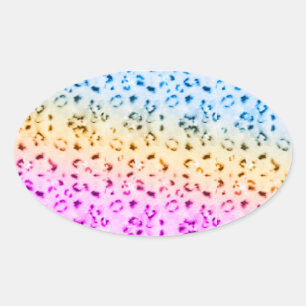 Corey Tiger 80s Multicolor Snow Leopard Oval Sticker