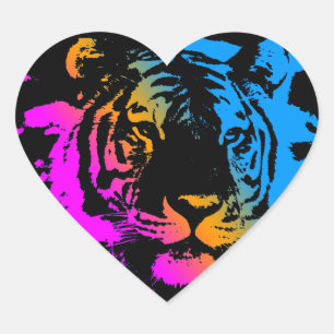 Corey Tiger 80s Multicolor Tiger Face Heart Sticker