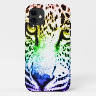 Corey Tiger 80s Neon Leopard Face (Rainbow) iPhone 11 Case