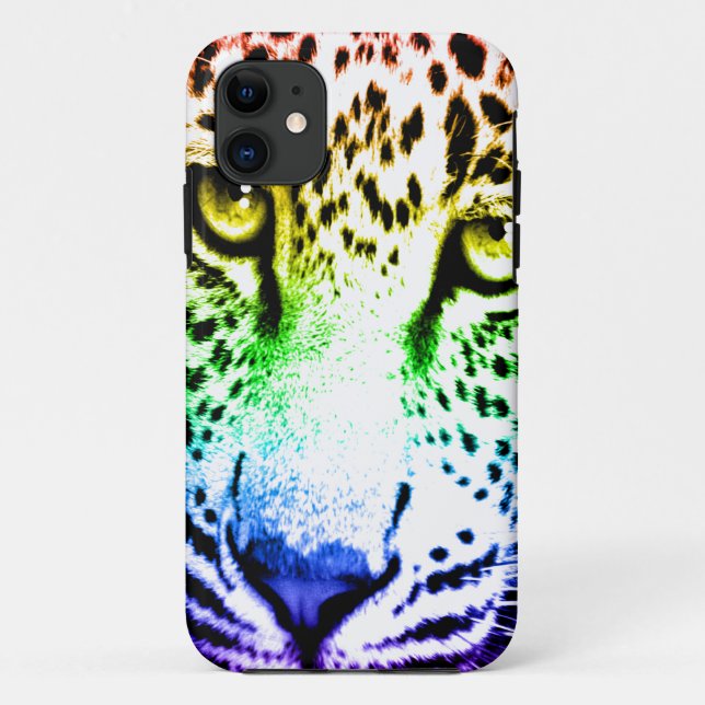 Corey Tiger 80s Neon Leopard Face (Rainbow) Case-Mate iPhone Case (Back)