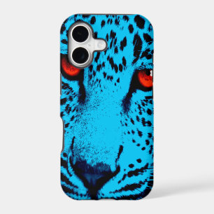 Corey Tiger 80s Neon Leopard Face (Teal Blue)