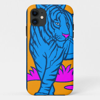 Corey Tiger 80s Neon Tiger (Blue) iPhone 11 Case