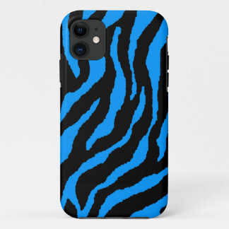 Corey Tiger 80s Neon Tiger Stripes (Teal Blue) iPhone 11 Case