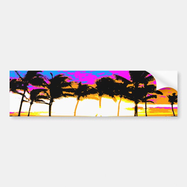 Corey Tiger 80s Palm Trees Sunset Bumper Sticker (Front)