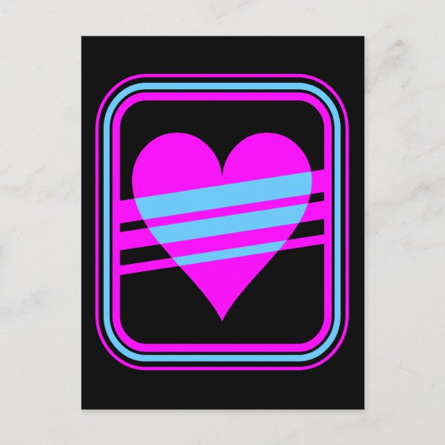 Corey Tiger 80s Retro Heart & Stripes Postcard (Front)