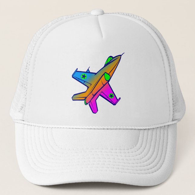 Corey Tiger 80s Retro Jet Fighter Plane Trucker Hat (Front)