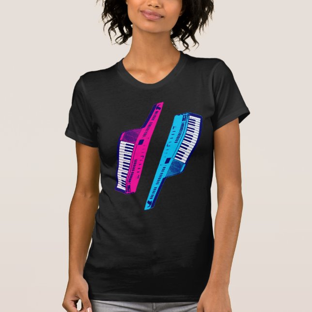 Corey Tiger 80's Retro Keytar Pink & Blue T-Shirt (Front)