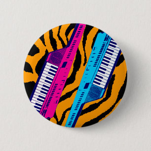 Corey Tiger 80's Retro Keytar Tiger Print 6 Cm Round Badge