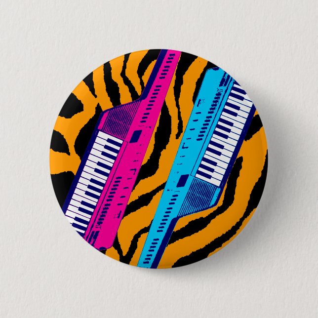 Corey Tiger 80's Retro Keytar Tiger Print 6 Cm Round Badge (Front)