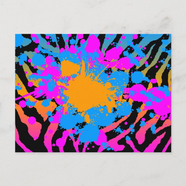 COREY TIGER '80s RETRO PAINT SPLATTER & STRIPES Postcard (Front)