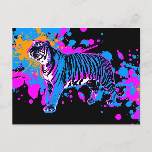 Corey Tiger '80s Retro Paint Splatter Tiger Postcard (Front)