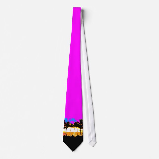 Corey Tiger 80s Retro Palm Trees Sunset Tie (Front)