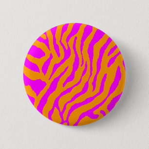 COREY TIGER 80s RETRO PINK ORANGE TIGER STRIPES 6 Cm Round Badge