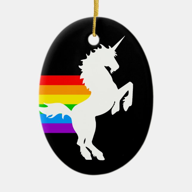 Corey Tiger 80s Retro Unicorn Rainbow Ceramic Ornament (Front)